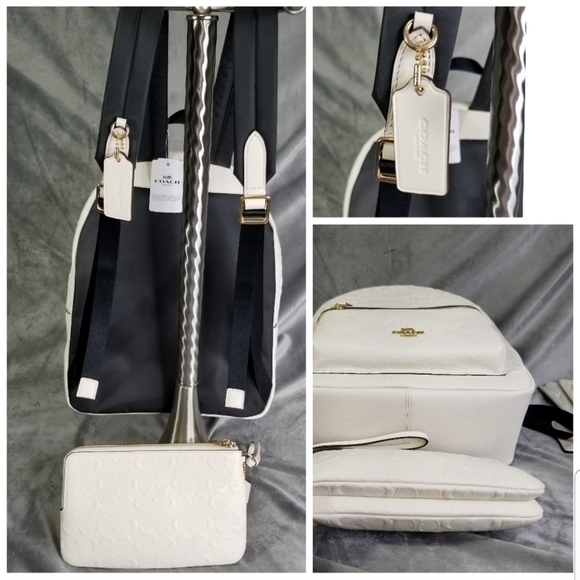 COACH 2P SIGNATURE EMBOSSED BACKPACK XL WRISTLET - Picture 6 of 12